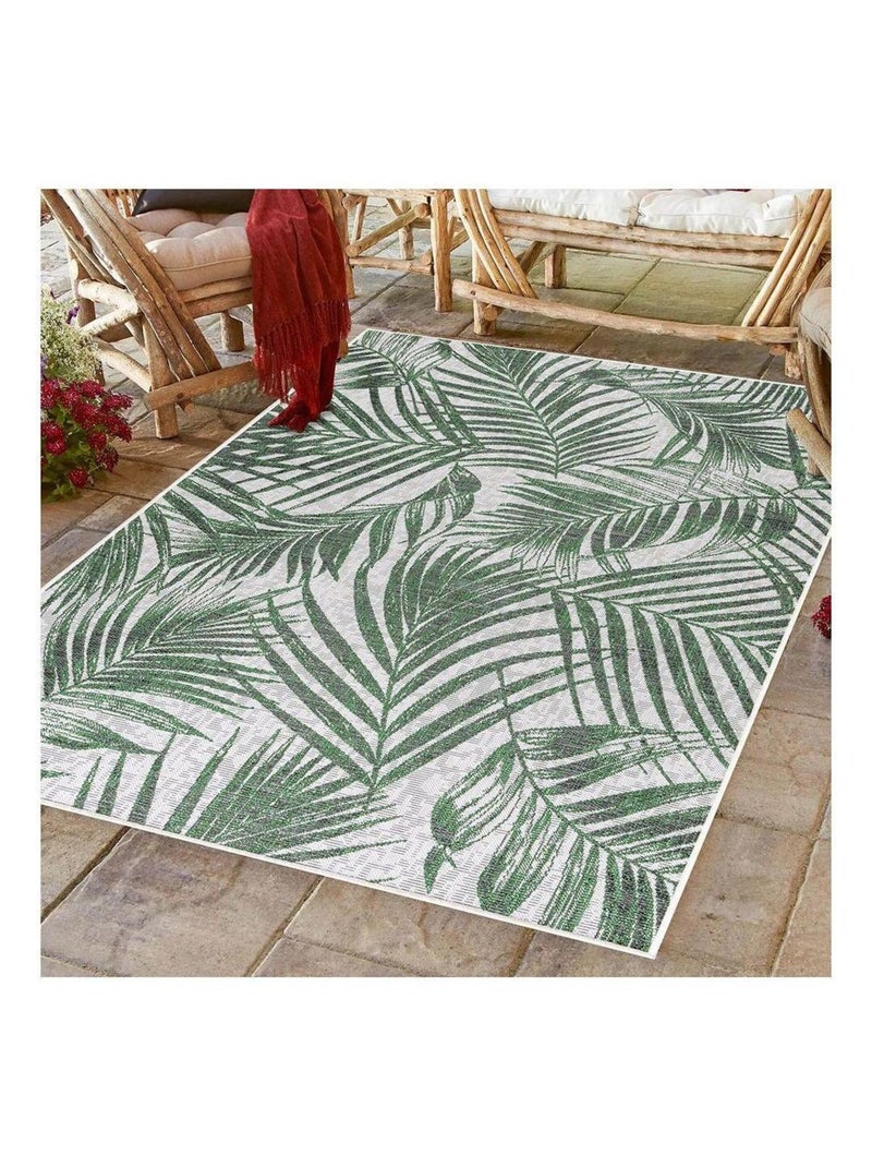 Tapis vert plat floral intérieur et extérieur Assya Vert - Kiabi