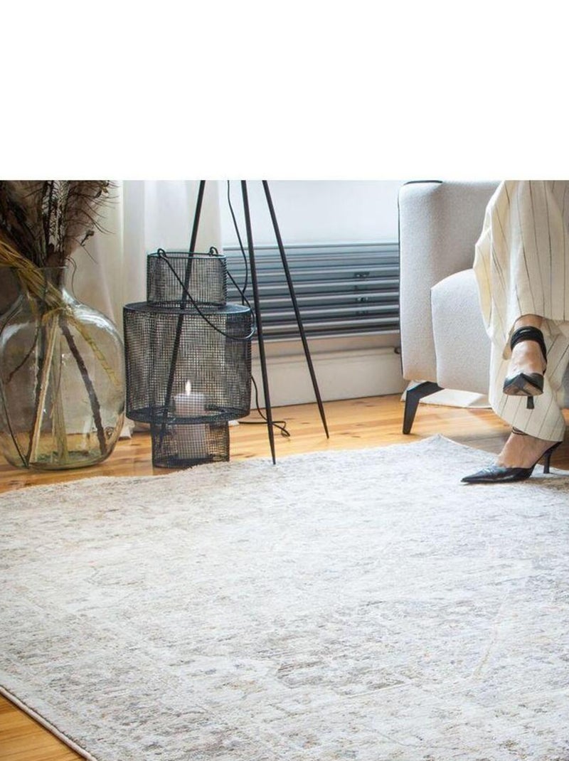 Tapis vintage avec franges beige rayé Jaya Beige - Kiabi