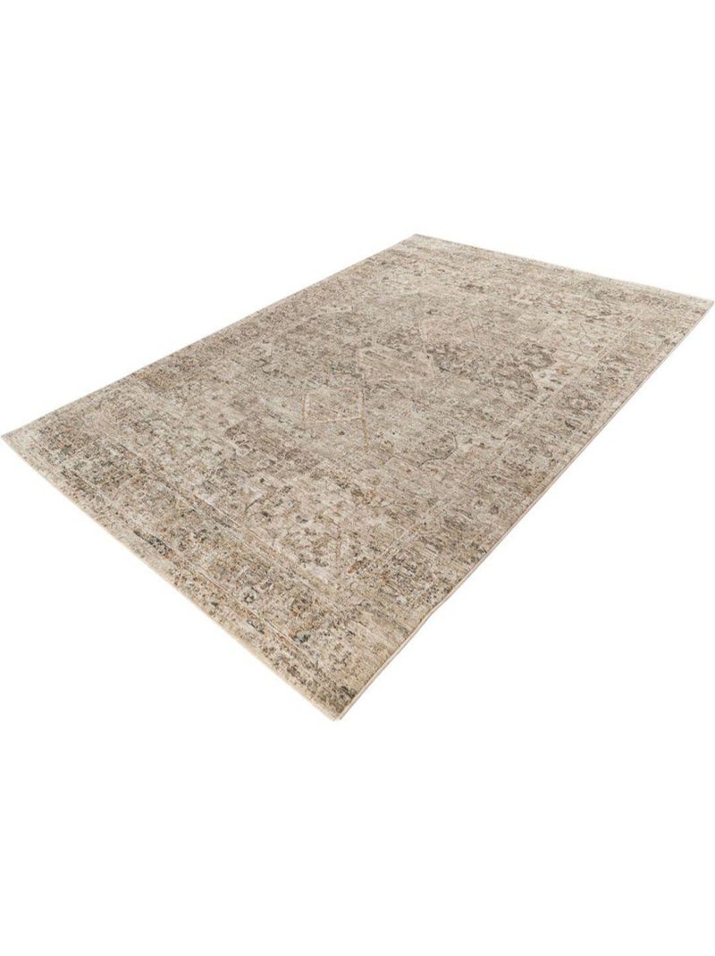 Tapis vintage avec franges beige rayé Jaya Beige - Kiabi