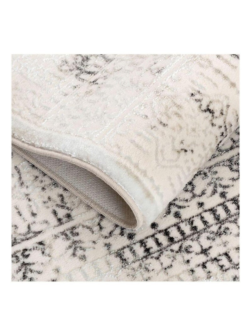 Tapis vintage avec franges doux rayé Jasper Gris - Kiabi