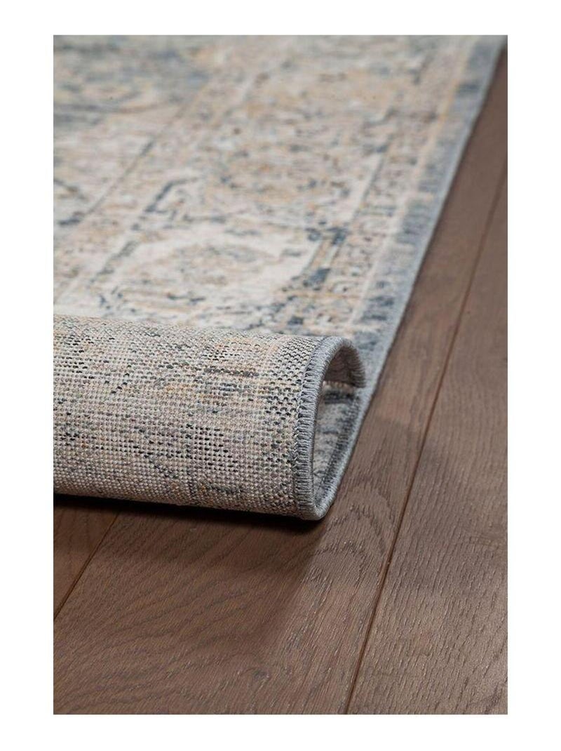 Tapis vintage avec franges poils ras rayé Yomout Bleu - Kiabi