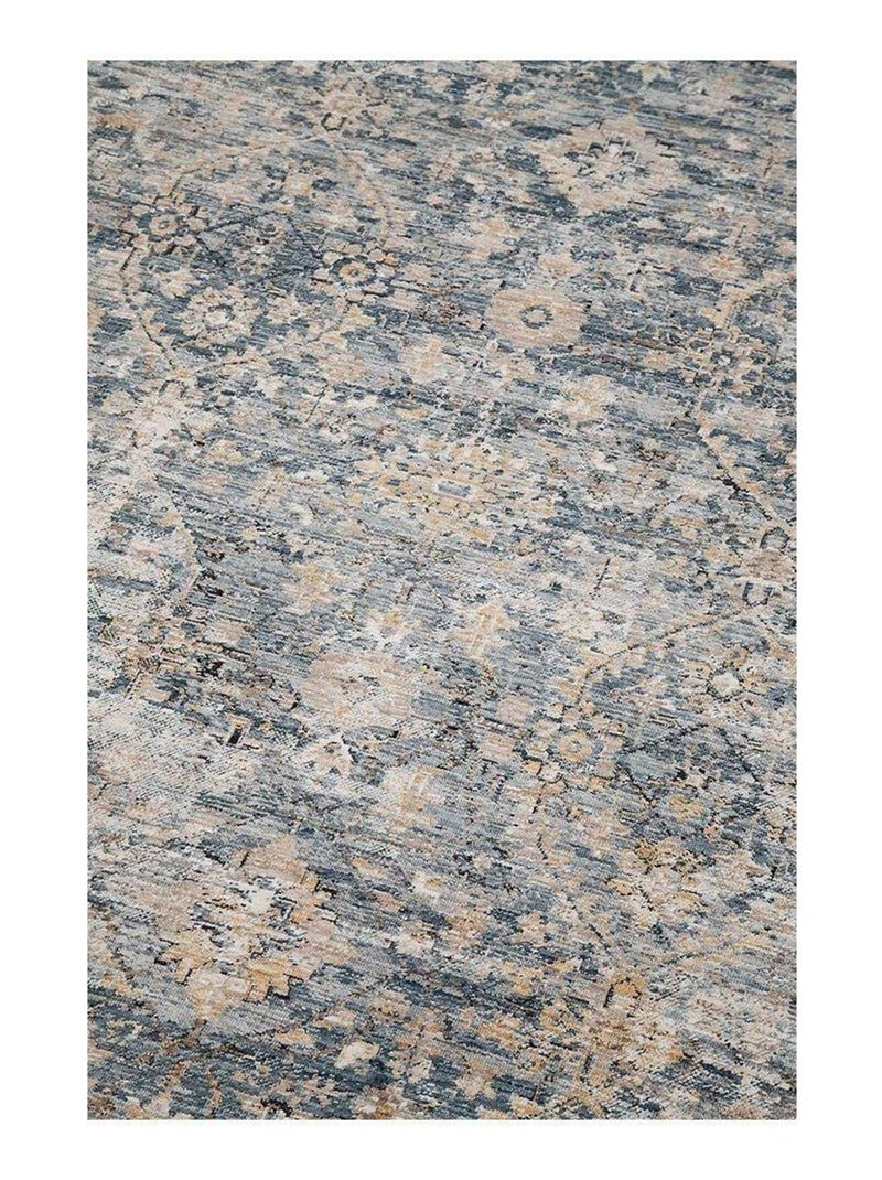 Tapis vintage avec franges poils ras rayé Yomout Bleu - Kiabi