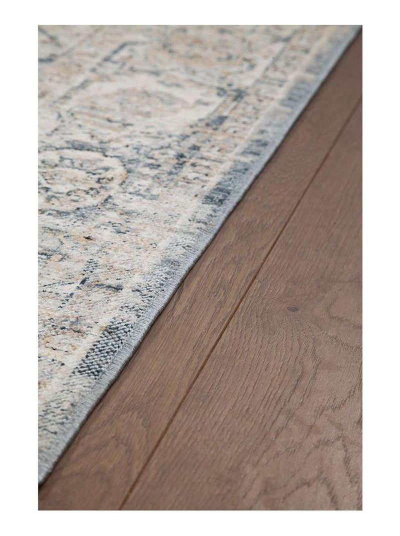 Tapis vintage avec franges poils ras rayé Yomout Bleu - Kiabi