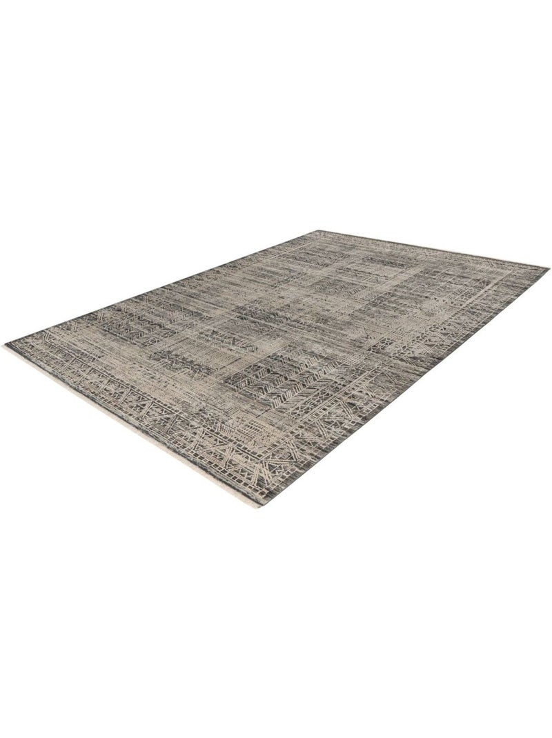 Tapis vintage avec franges rayé Gobi Gris - Kiabi