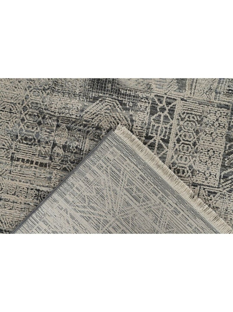 Tapis vintage avec franges rayé Gobi Gris - Kiabi