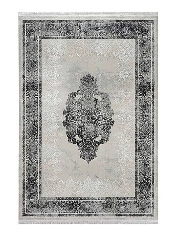 Tapis vintage avec franges rayé poils ras Mara