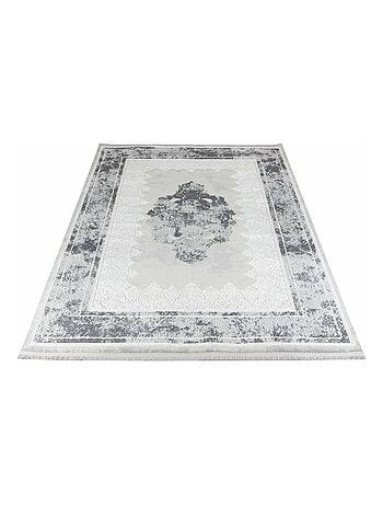 Tapis vintage avec franges rayé poils ras Mara