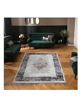 Tapis vintage avec franges rayé poils ras Mara