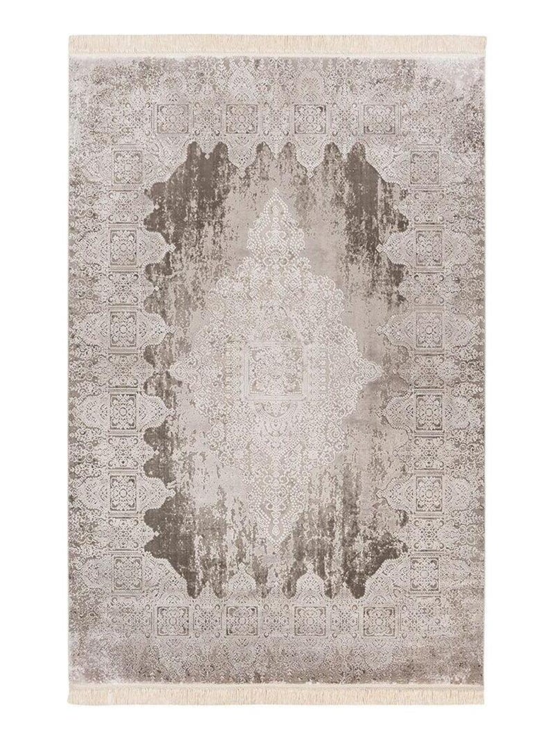 Tapis vintage effet 3D avec franges rayé luxe Alix Argenté - Kiabi