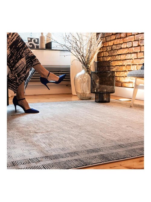 Tapis vintage gris géométrique en viscose Bastien - Kiabi