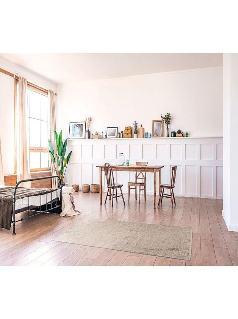 Tapis vintage laine et viscose rayé Smooth Beige - Kiabi