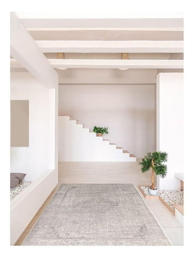 Tapis vintage laine et viscose rayé Smooth Gris - Kiabi