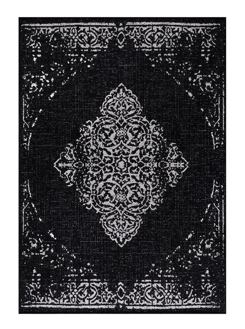 Tapis vintage noir plat intérieur et extérieur Marocco Noir - Kiabi