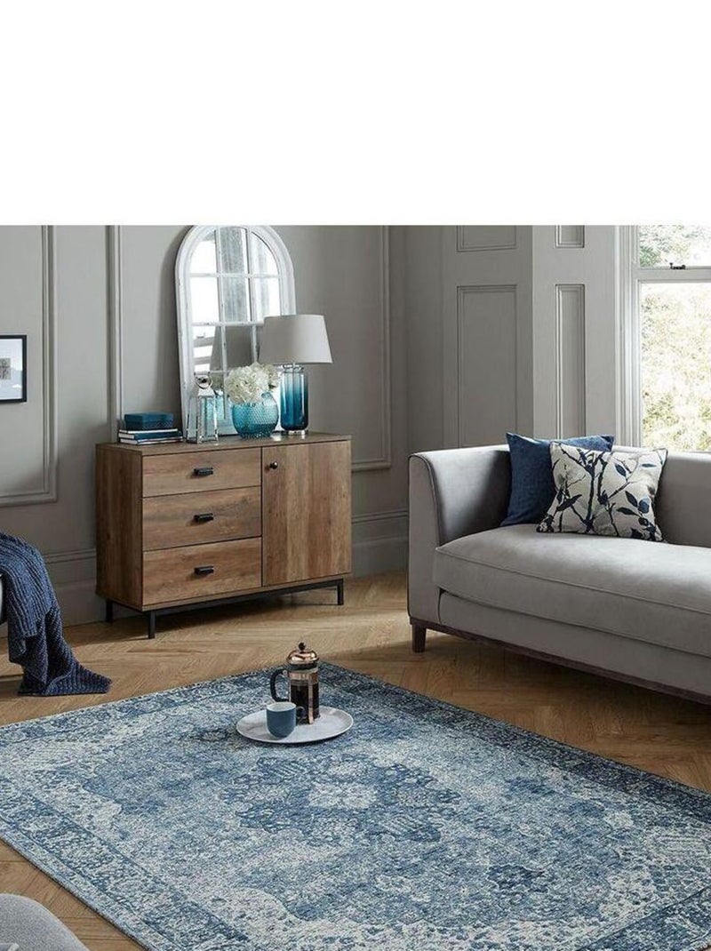 Tapis vintage plat rayé rectangle Antique Traditional Bleu - Kiabi