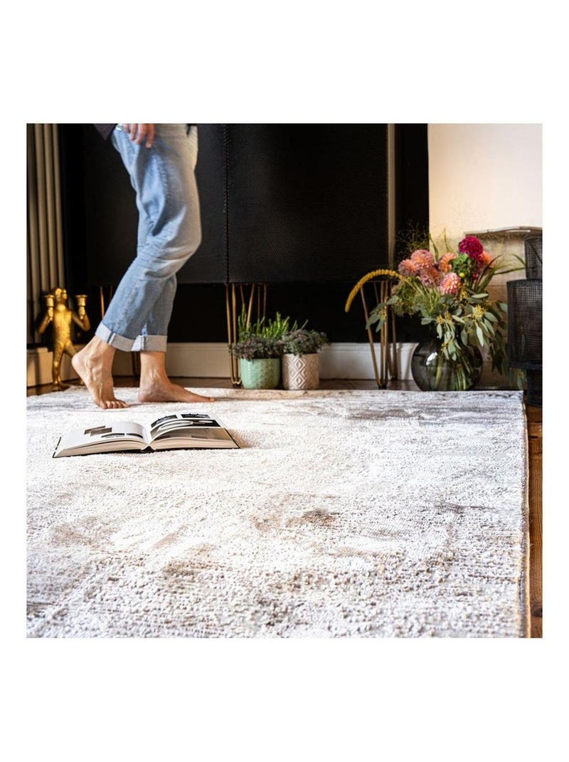 Tapis vintage poils ras effet 3D rayé Solna Taupe - Kiabi