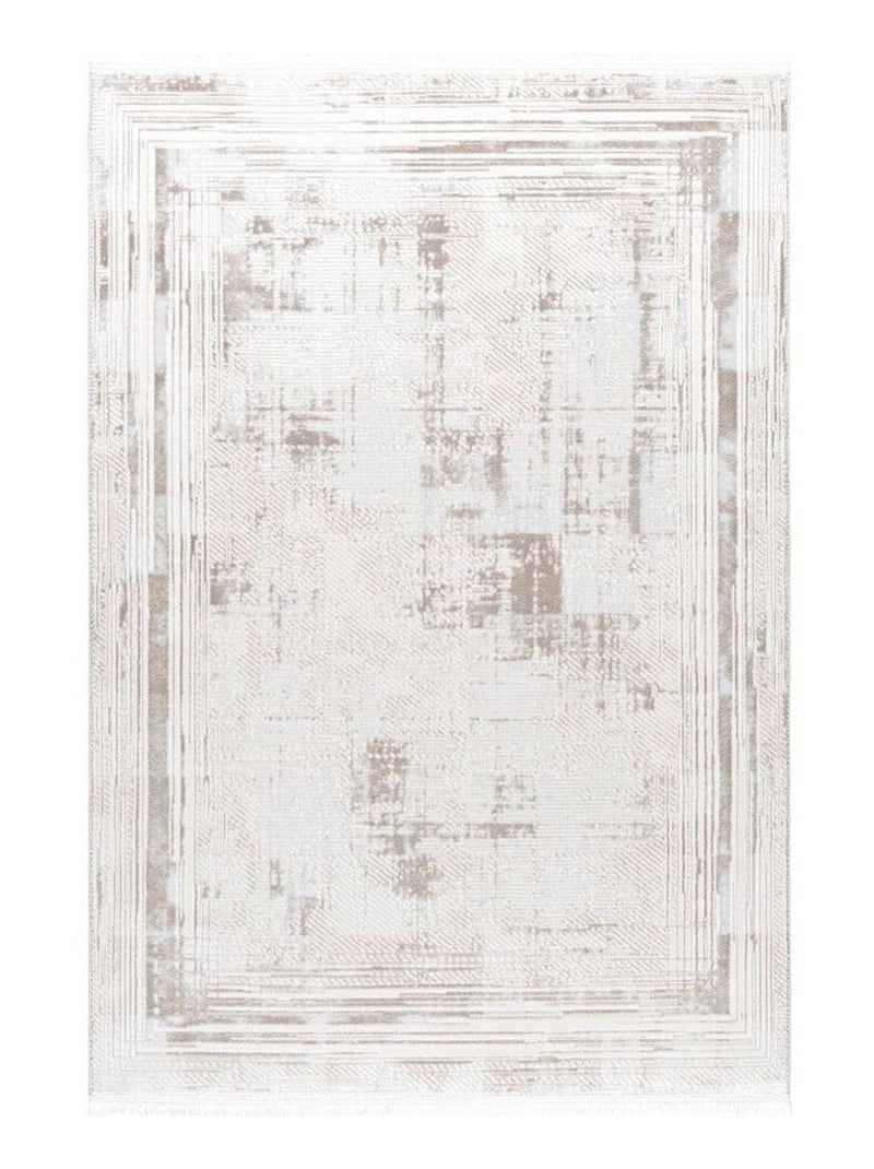 Tapis vintage rayé doux avec franges Sana Beige - Kiabi