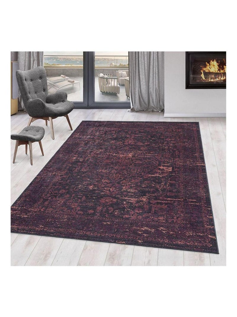 Tapis vintage rayé lavable en machine rouge Casa Rouge - Kiabi
