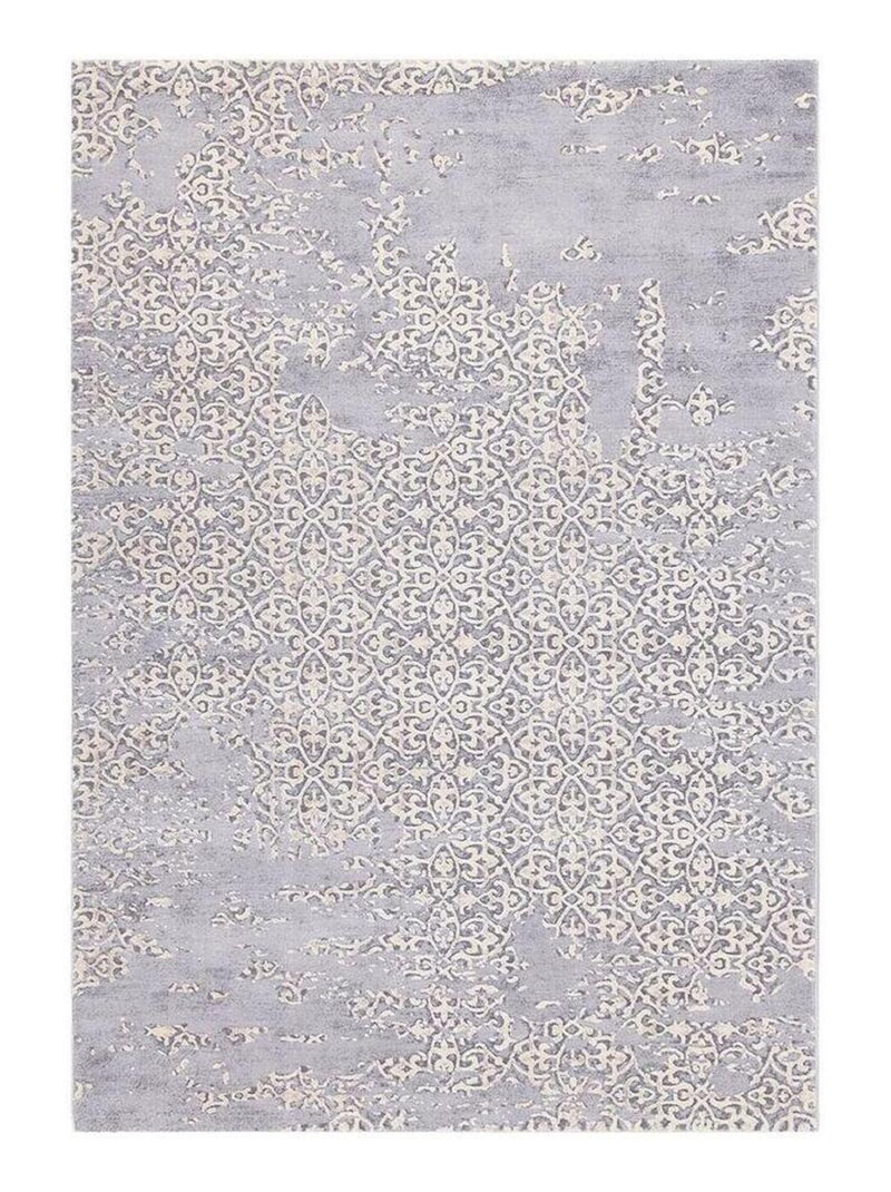 Tapis vintage rayé rectangle courtes mèches Folk Gris - Kiabi