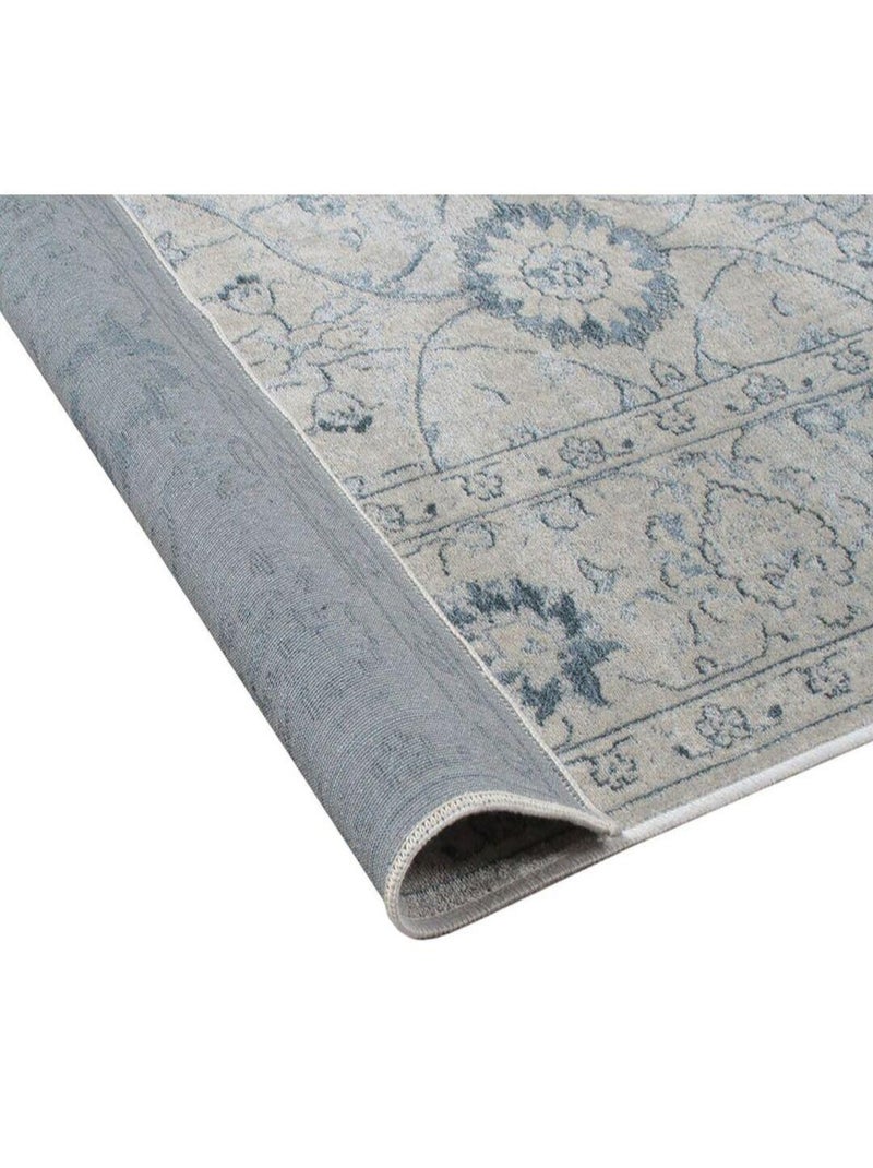 Tapis vintage rayé viscose effet soie Bosse Bleu - Kiabi