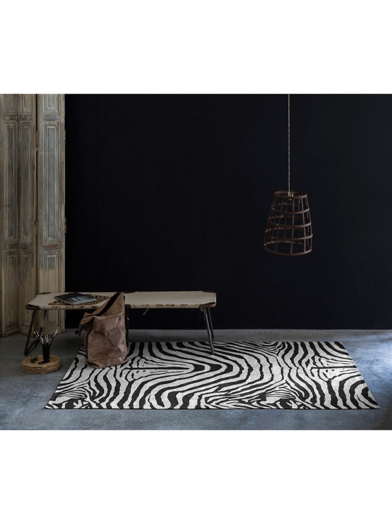 Tapis zébré noir et blanc plat ethnique en coton Yaunde Noir - Kiabi