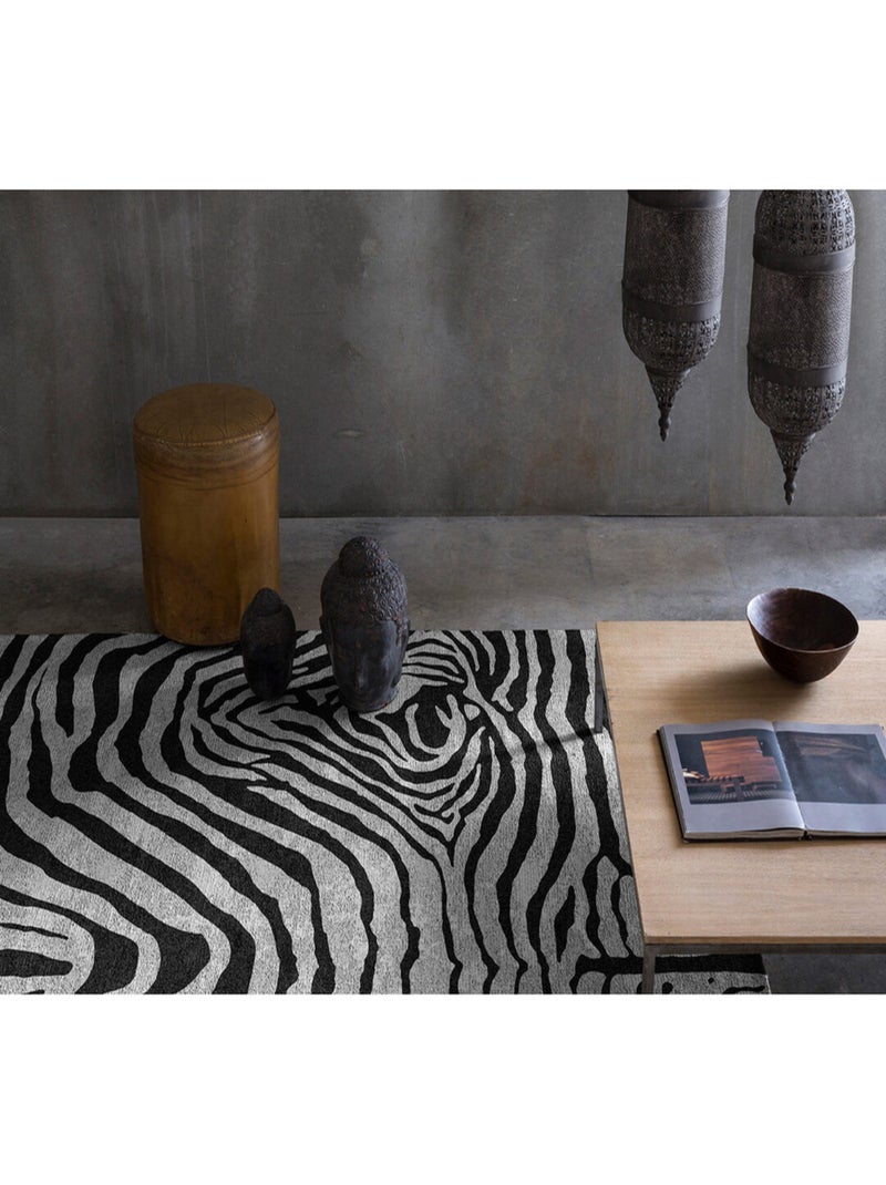 Tapis zébré noir et blanc plat ethnique en coton Yaunde Noir - Kiabi