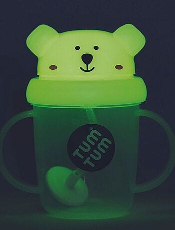 Tasse anti fuite + paille lestée phosphorescent