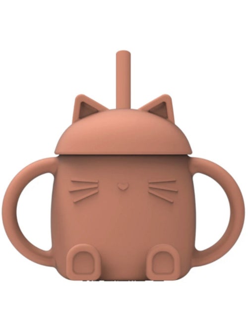 Tasse avec paille en silicone chatty abricot - Kiabi