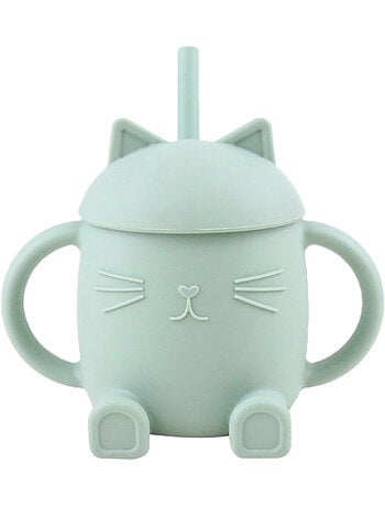Tasse avec paille en silicone chatty menthe