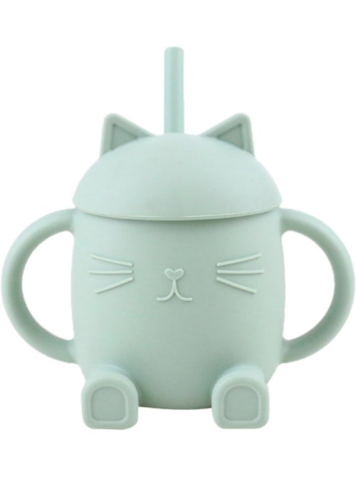 Tasse avec paille en silicone chatty menthe - Kiabi