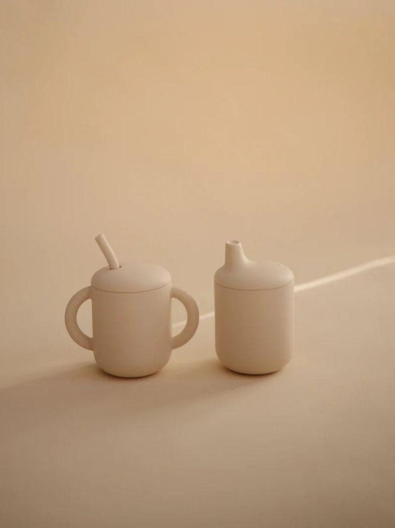 Tasse d'apprentissage avec paille en silicone Beige - Kiabi