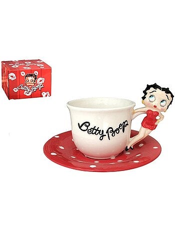 Tasse mug en céramique figurine betty boop - sous-tasse pois rouges - betty boop
