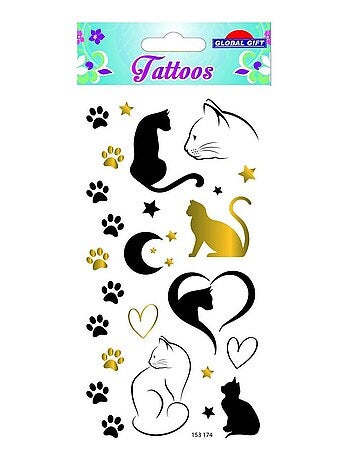 Tatouages temporaires - Chats - Noir & Doré - Global Gift