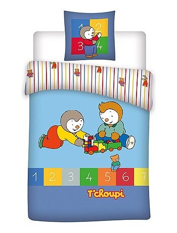 T'Choupi, Parure de Lit Enfant Imprimée Réversible 100% Coton Bio, Fanny et Malola