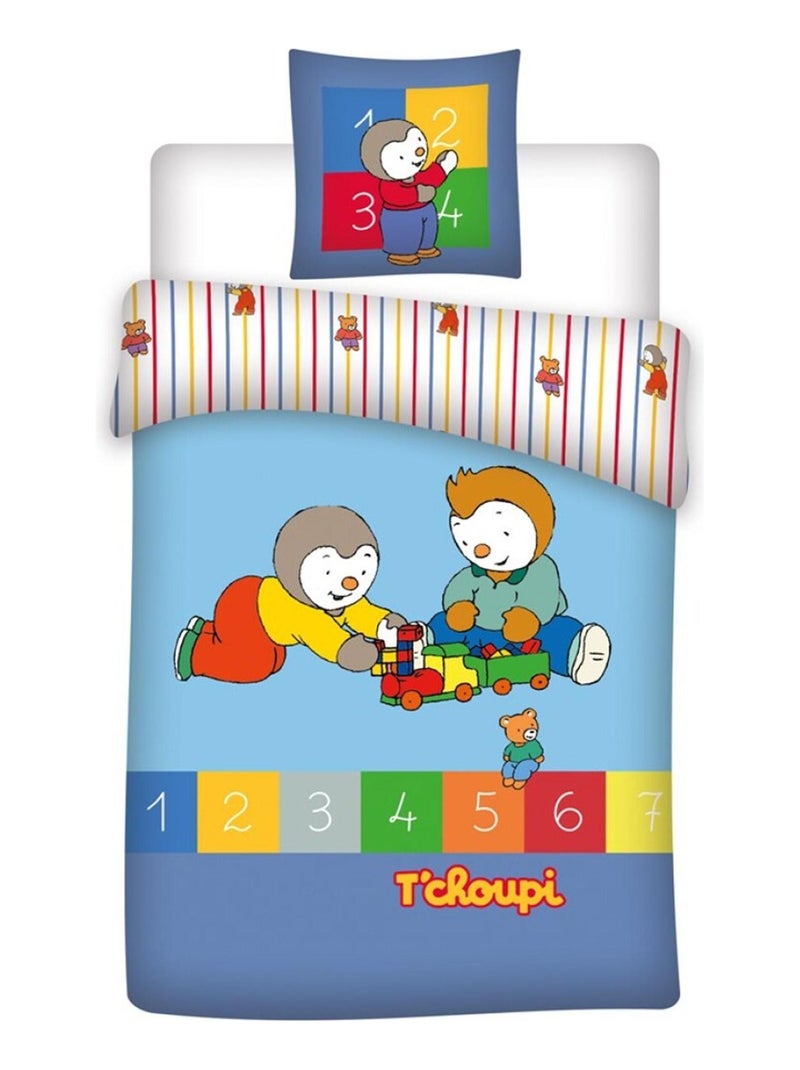 T'Choupi, Parure de Lit Enfant Imprimée Réversible 100% Coton Bio, Fanny et Malola Bleu - Kiabi