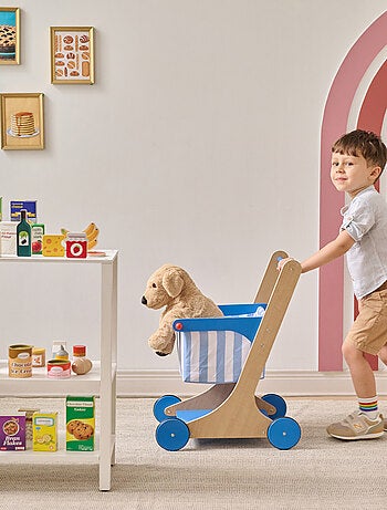 Teamson Kids, Chariot bois enfant avec accessoires et roues silencieuses