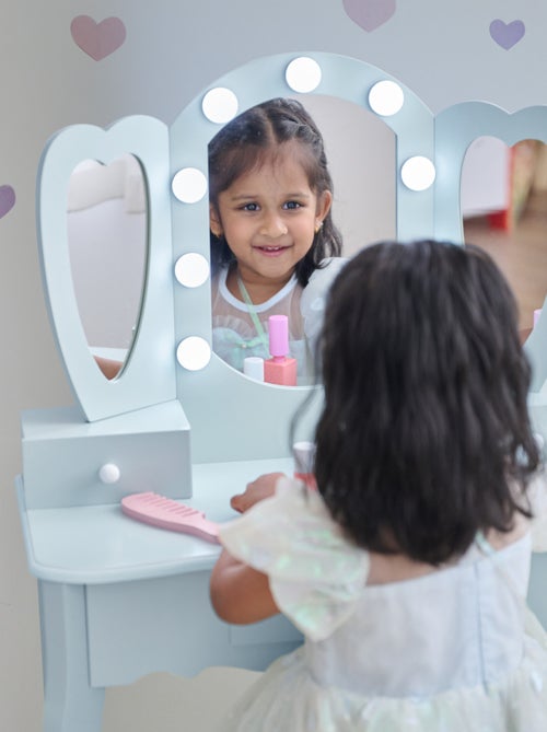 Teamson Kids, Coiffeuse cœur avec miroir LED & tiroirs, Bleu - Kiabi