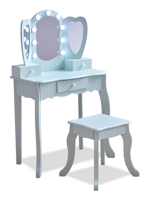 Teamson Kids, Coiffeuse cœur avec miroir LED & tiroirs, Bleu - Kiabi