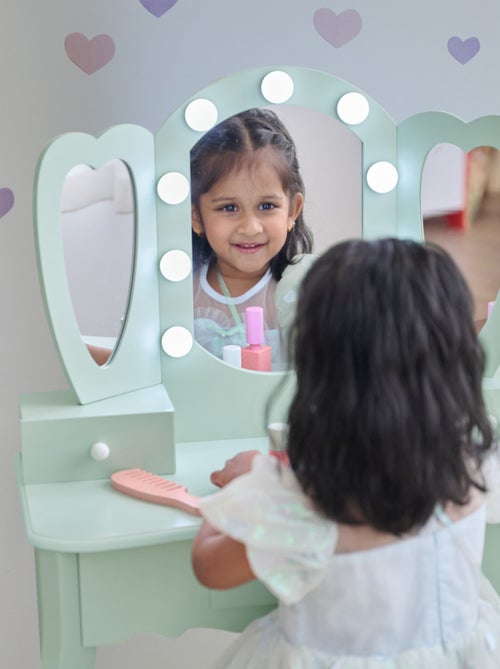 Teamson Kids, Coiffeuse cœur avec miroir LED & tiroirs - Kiabi
