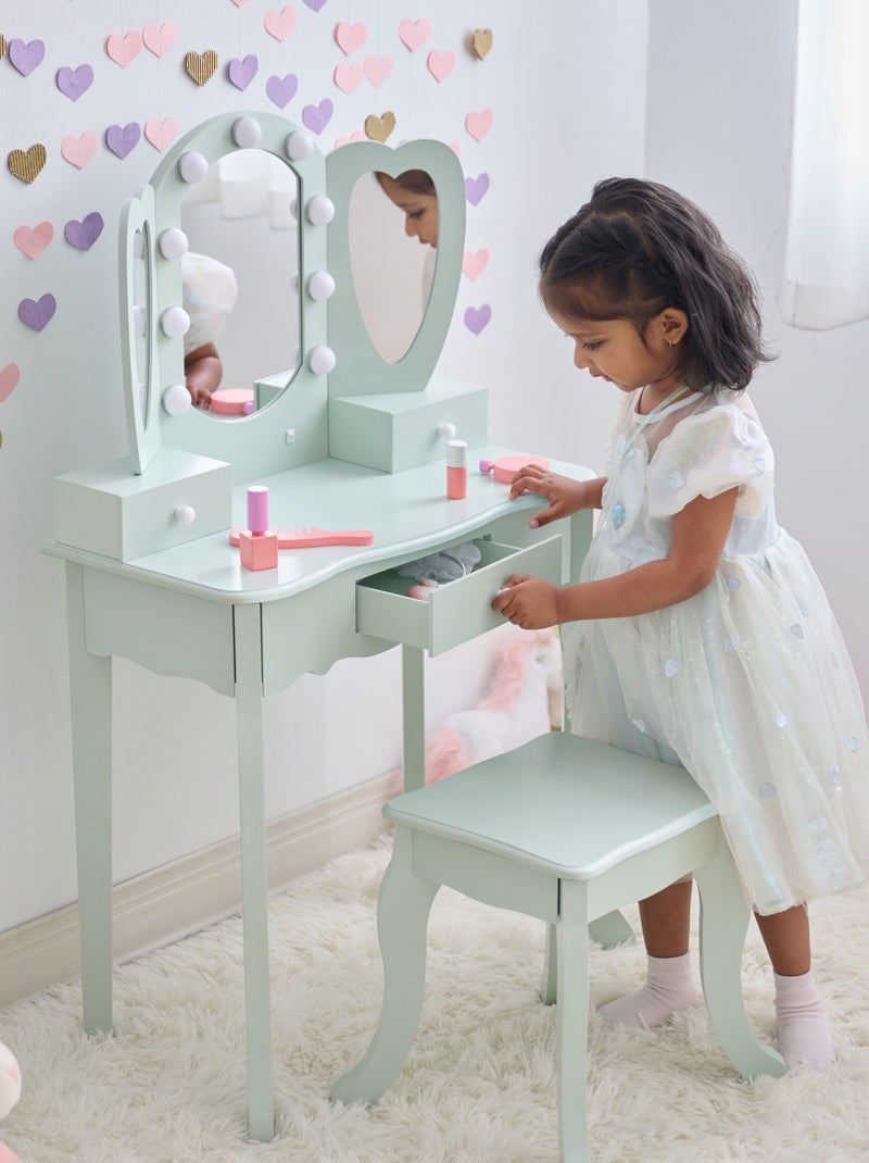 Teamson Kids, Coiffeuse cœur avec miroir LED & tiroirs Vert - Kiabi