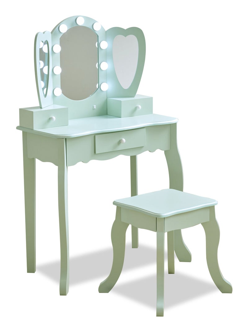Teamson Kids, Coiffeuse cœur avec miroir LED & tiroirs Vert - Kiabi