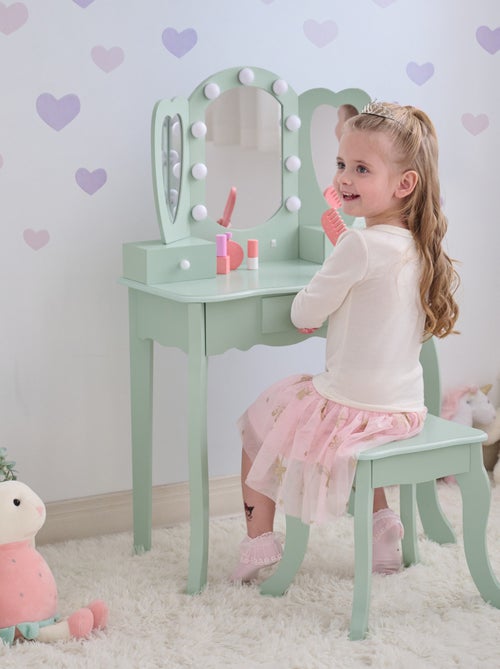 Teamson Kids, Coiffeuse cœur avec miroir LED & tiroirs, Vert - Kiabi