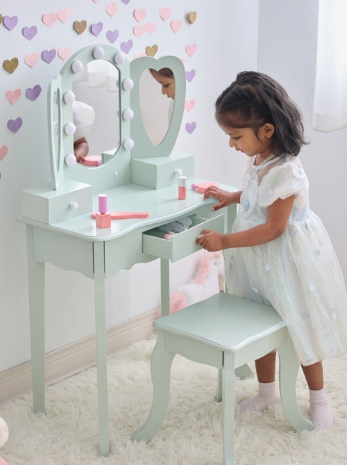 Teamson Kids, Coiffeuse cœur avec miroir LED & tiroirs, Vert - Kiabi