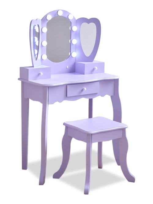 Teamson Kids, Coiffeuse cœur avec miroir LED & tiroirs, Violet - Kiabi