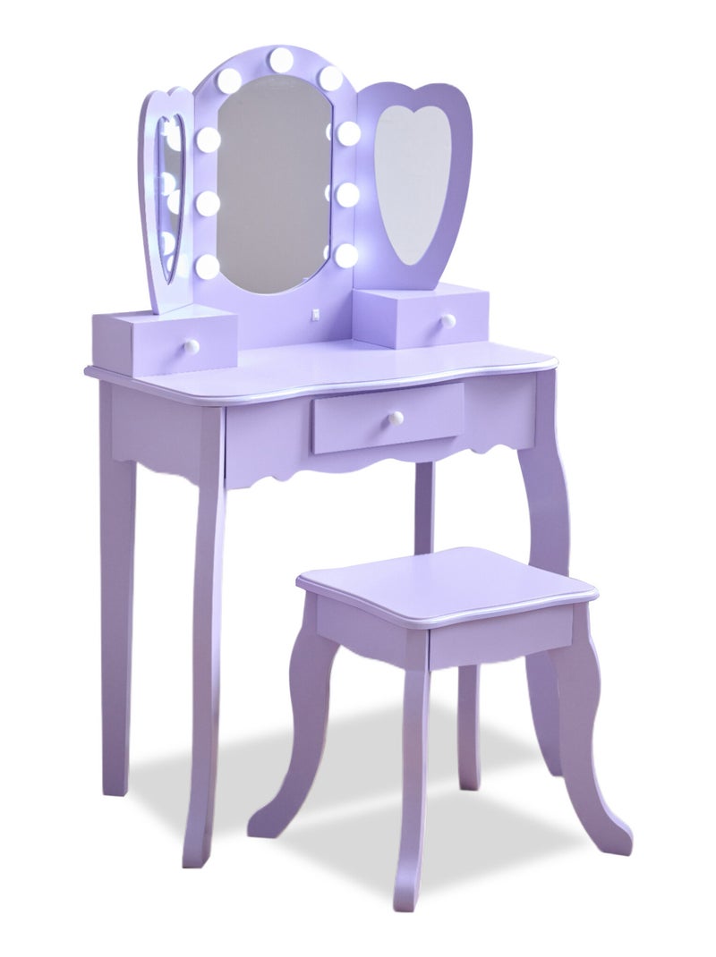 Teamson Kids, Coiffeuse cœur avec miroir LED & tiroirs, Violet Violet - Kiabi