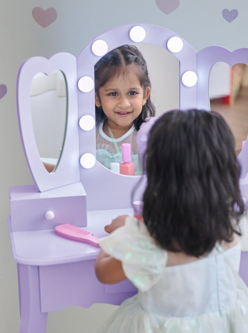 Teamson Kids, Coiffeuse cœur avec miroir LED & tiroirs, Violet - Kiabi