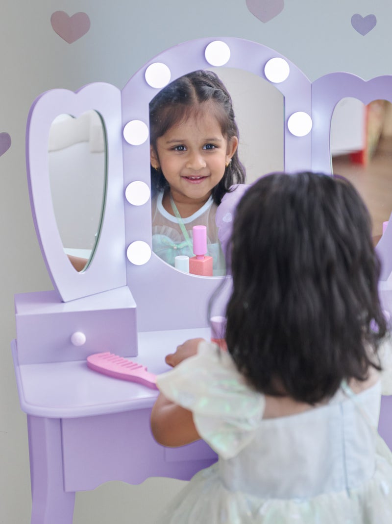 Teamson Kids, Coiffeuse cœur avec miroir LED & tiroirs, Violet Violet - Kiabi