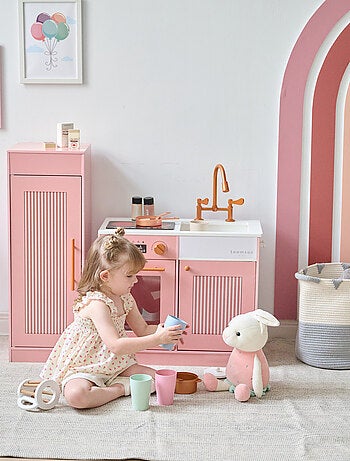 Teamson Kids, Cuisine enfant avec accessoires crochets étagères réfrigérateur