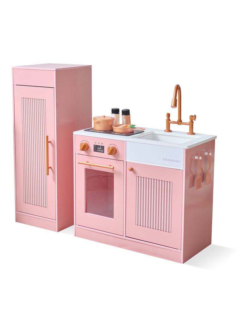 Teamson Kids, Cuisine enfant avec accessoires crochets étagères réfrigérateur Rose - Kiabi