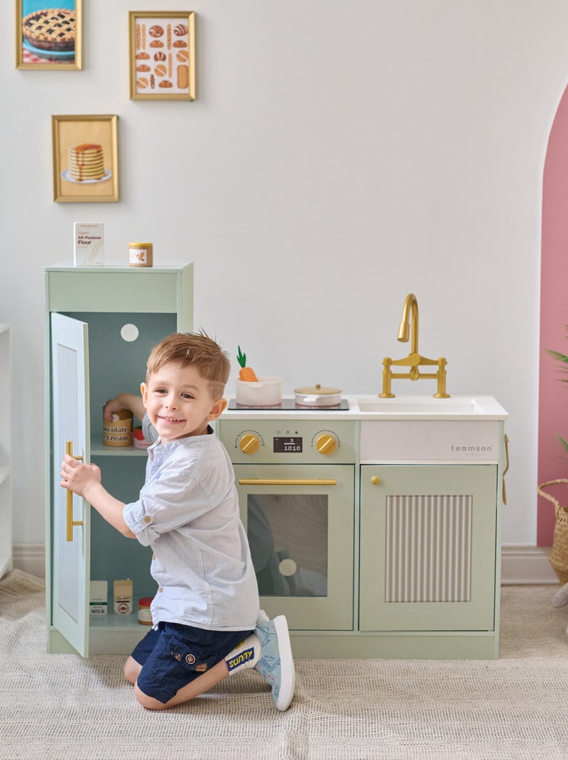 Teamson Kids, Cuisine enfant avec accessoires crochets étagères réfrigérateur Vert - Kiabi