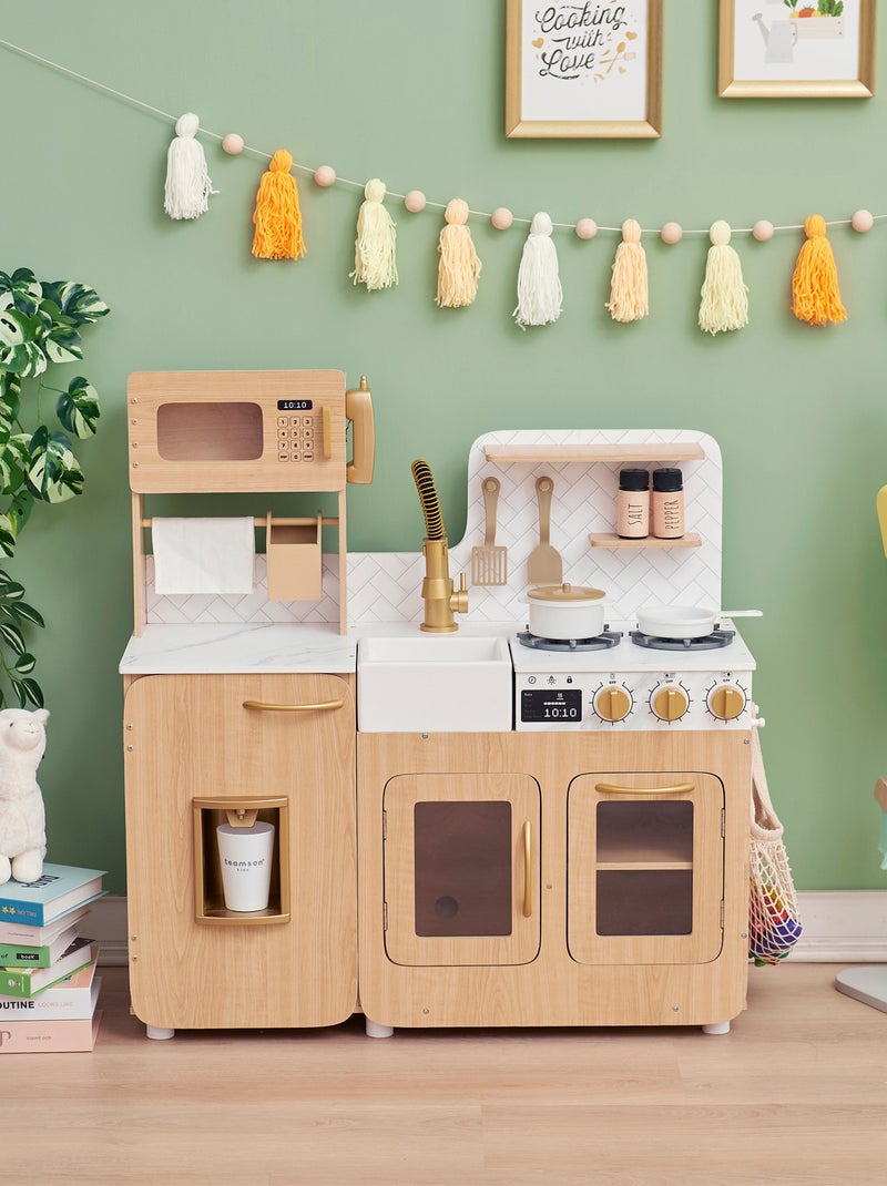 Teamson Kids Cuisine enfant bois pêche avec réigérateur évier